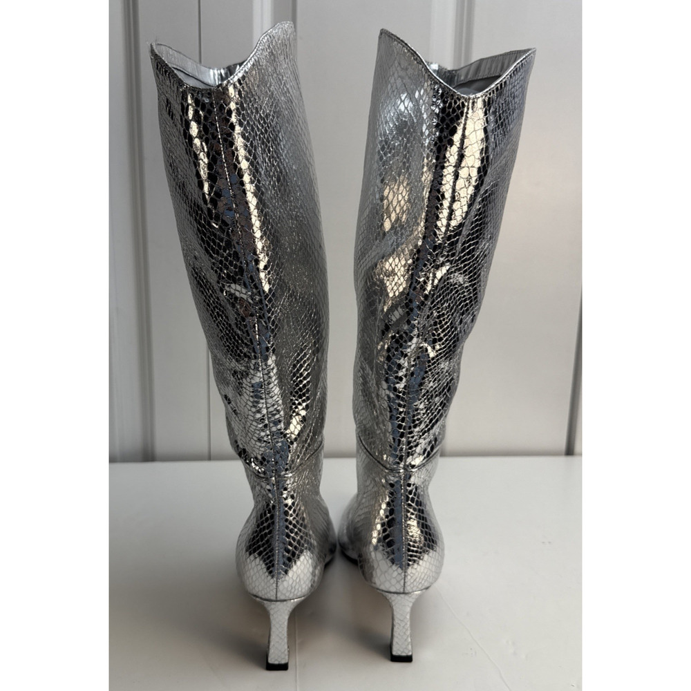 Steve‎ Madden Newlyn Knee High Boot Pointed Toe Womens Silver Size 6 Wide calf - Picture 2 of 6